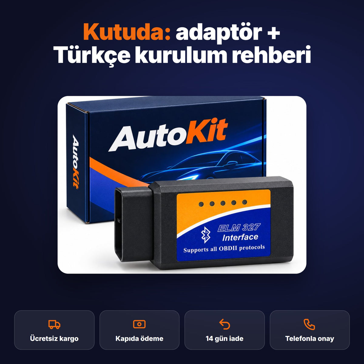 Kutu içeriği: adaptör ve Türkçe kurulum rehberi